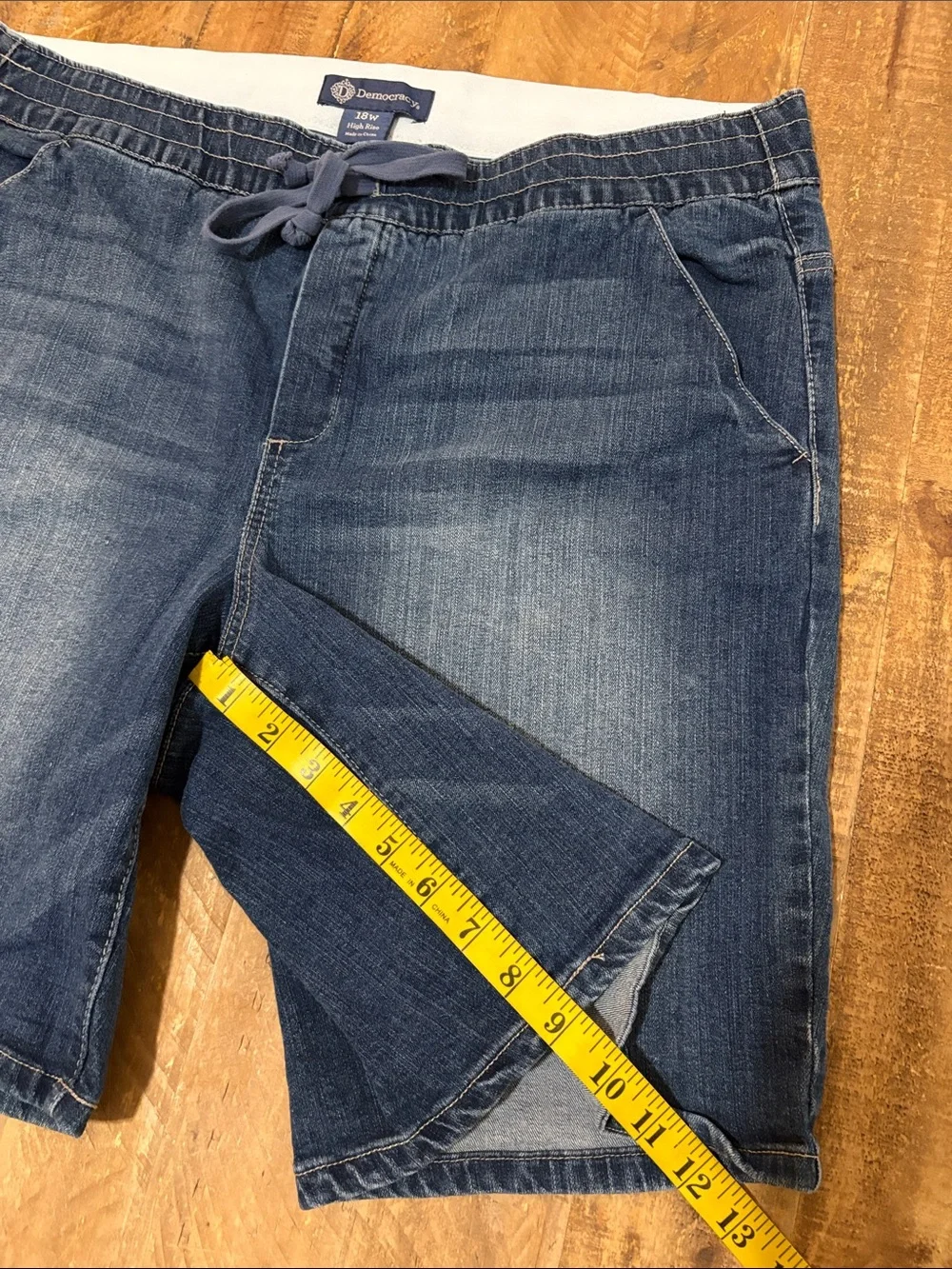 Democracy Faded Blue Drawstring Denim Shorts